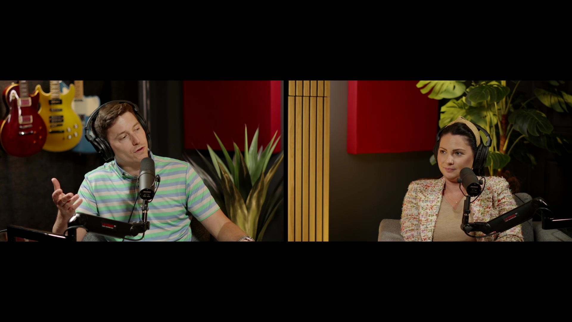 Authentic letterboxed camera frame of Matt Rhine and Amanda Rahemanji in their 2024 interview