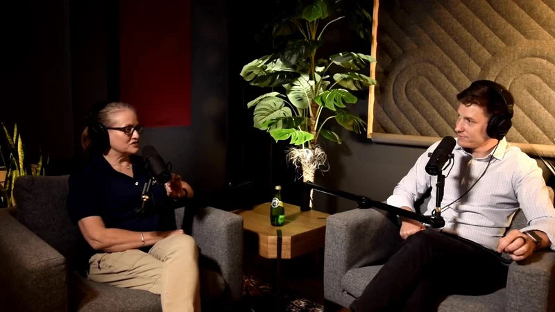 Rachel Oslund, left, and Matt Rhine, right, in the original 2024 studio conversation