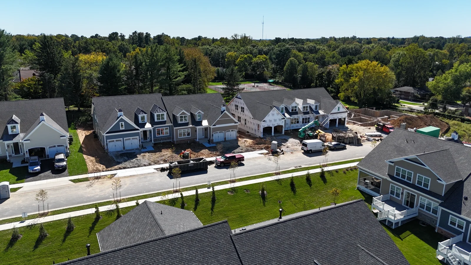 Aerial view showing community homes and ongoing construction