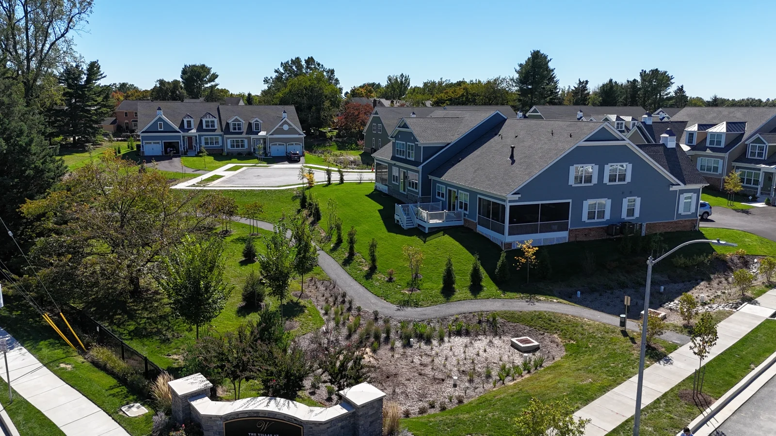 Rear porches of carriage homes at the Villas at Woodbrook